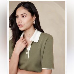 Banana Republic Olive Green Polo Tee with Blush pink collar